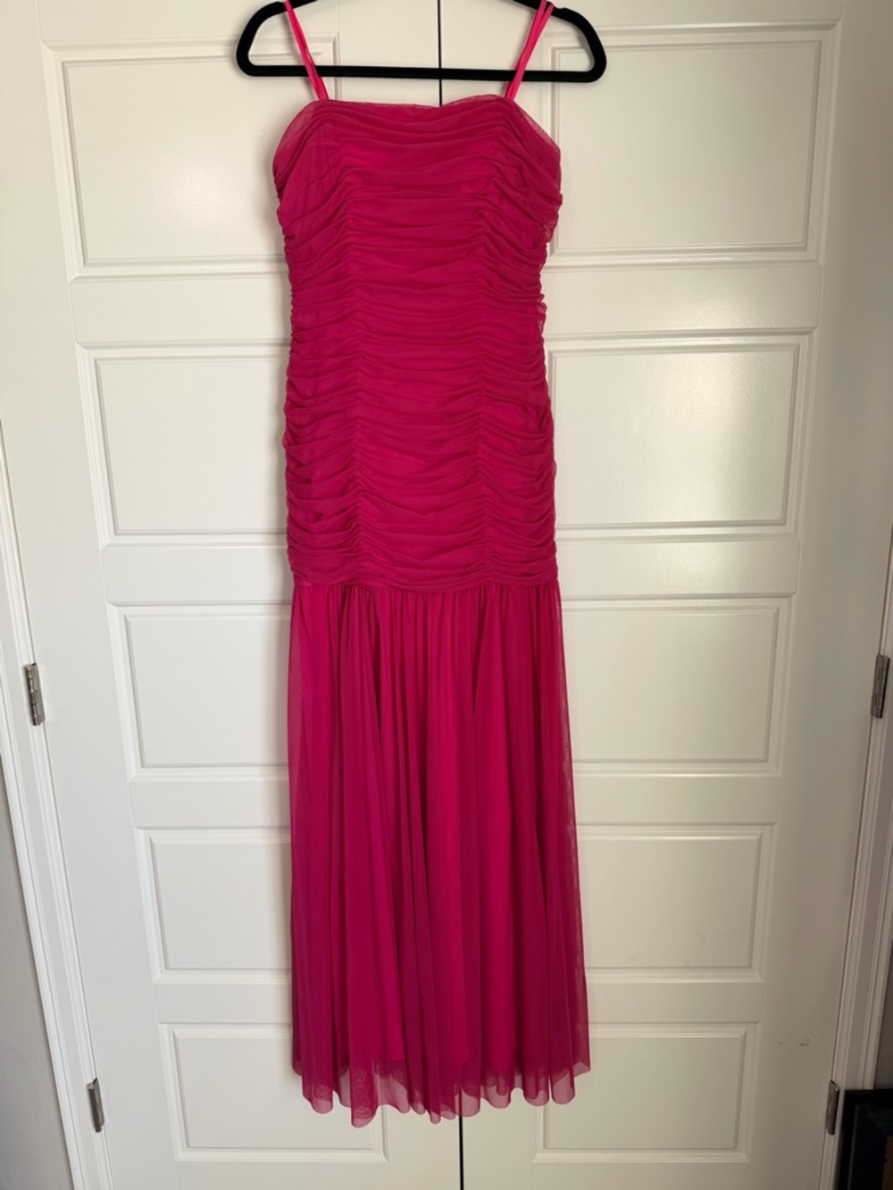 Xscape Fuchsia Ruched Maxi Dress